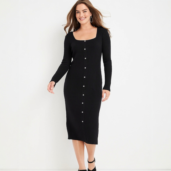 Maurices Dresses & Skirts - Maurices Ribbed Button-Front Midi Dress – Black – Size S – NWOT MSRP $59
